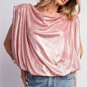 NWT EASEL Bohemian Pink Satin Drape Top S M L